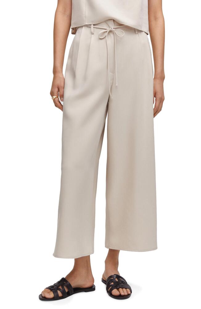 MANGO Tie Belt Wide Leg Pants in Ecru Cover