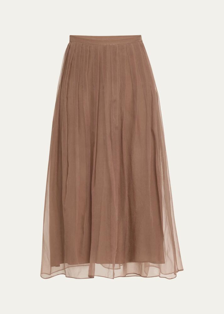 Brunello Cucinelli Monili Trim Crispy Silk Organza Midi Skirt Cover