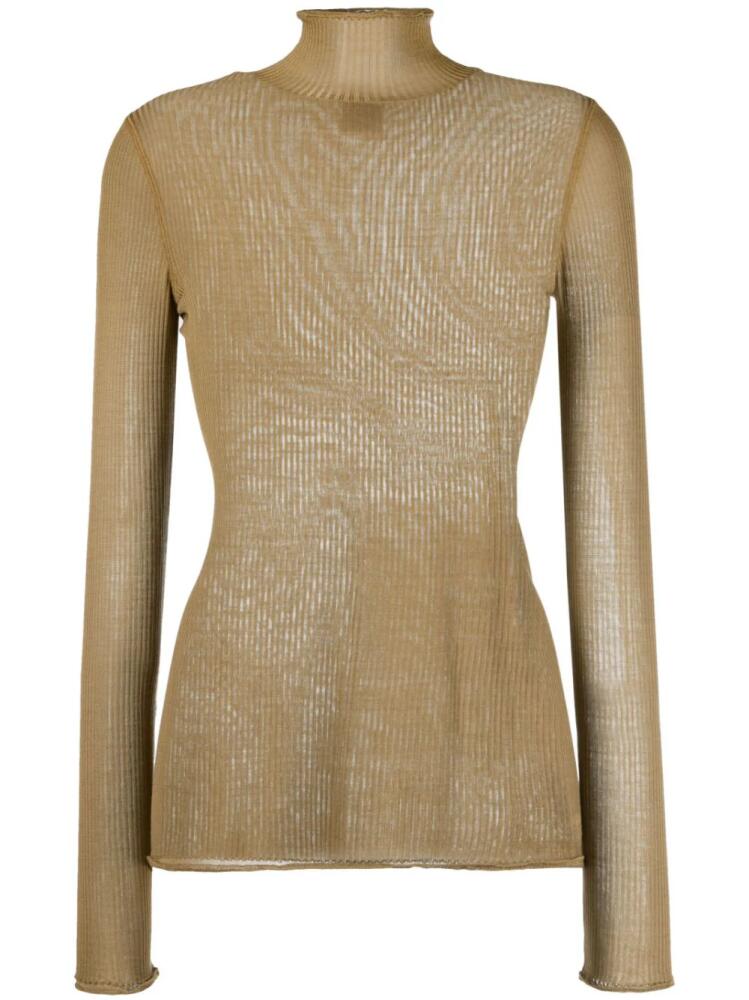 LEMAIRE semi-sheer ribbed silk jumper - Brown Cover