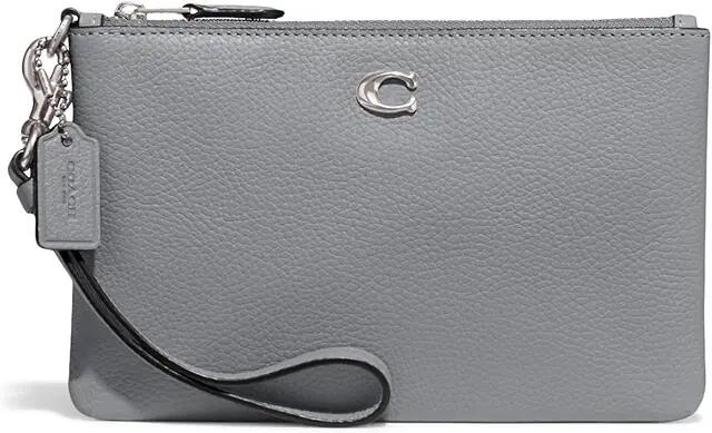 COACH Polished Pebble Leather Small Wristlet (Grey/Blue) Clutch Handbags Cover