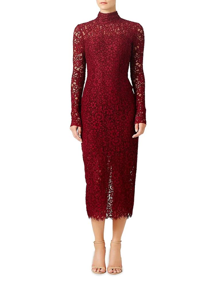 Monique Lhuillier Women's Highneck Lace Sheath Dress - Red Cover