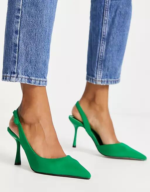 ASOS DESIGN Simmer slingback stiletto mid shoes in green Cover