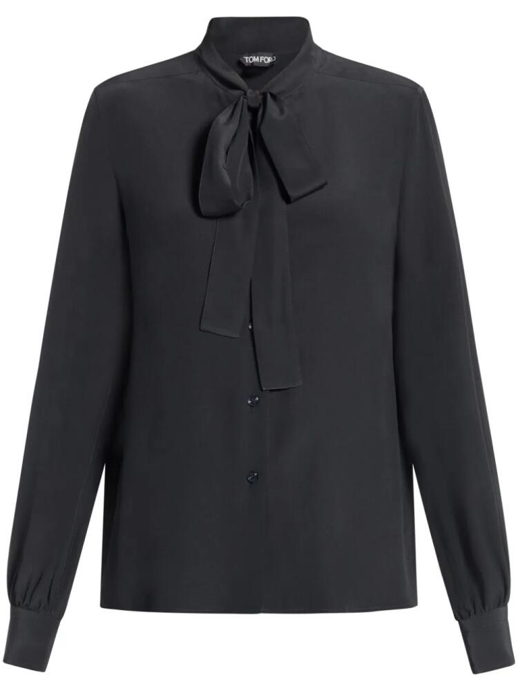 TOM FORD ribbon tie-neck silk blouse - Black Cover