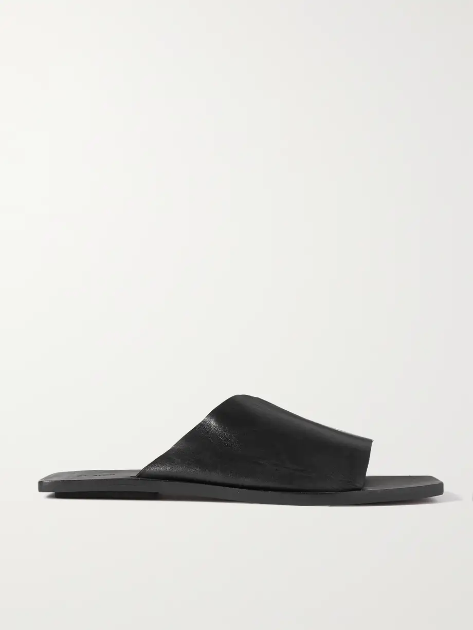 ST. AGNI - + Net Sustain Asymmetric Leather Slides - Black Cover