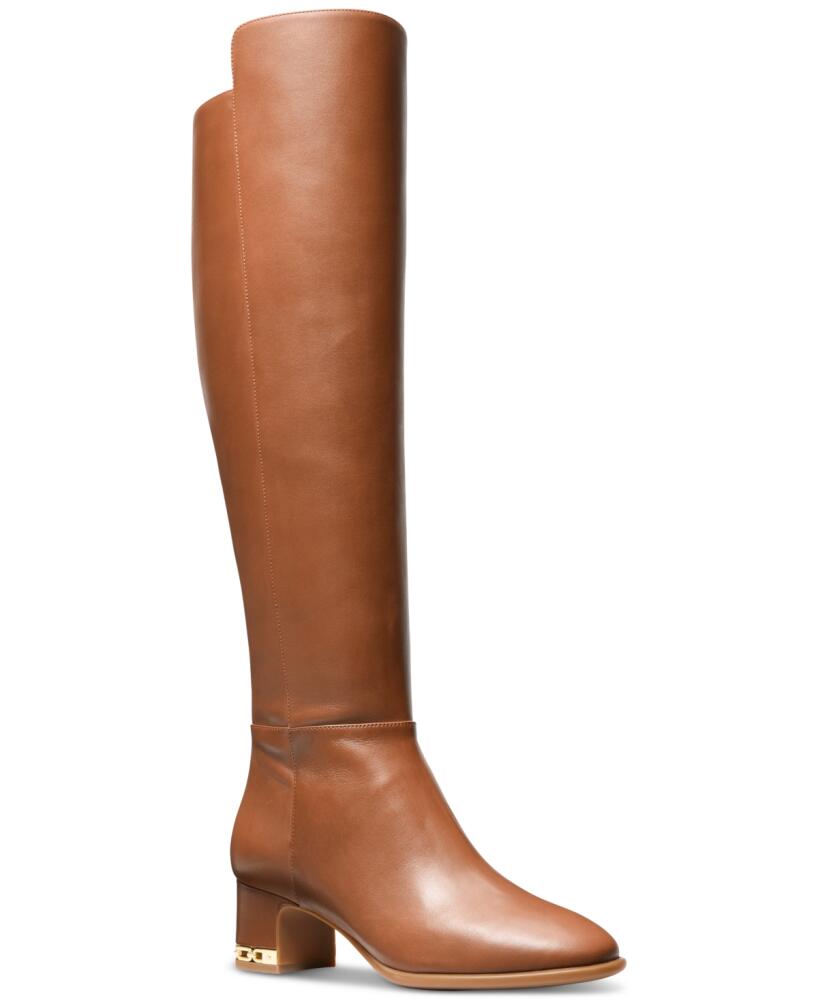 Michael Michael Kors Women's June Leather Knee High Riding Boots - Luggage/ Gold Hardware Cover