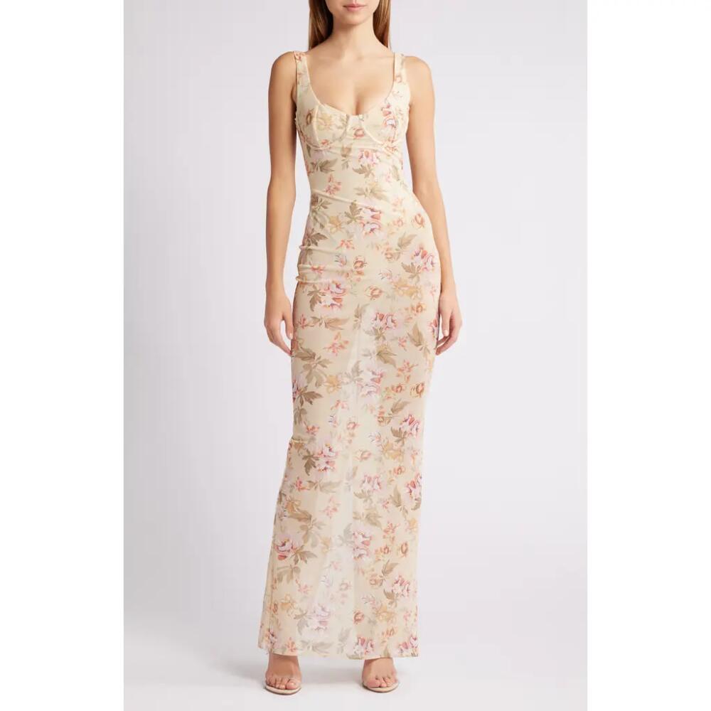 HOUSE OF CB Robina Floral Bustier Bodice Gown in Sun Bleached Cover