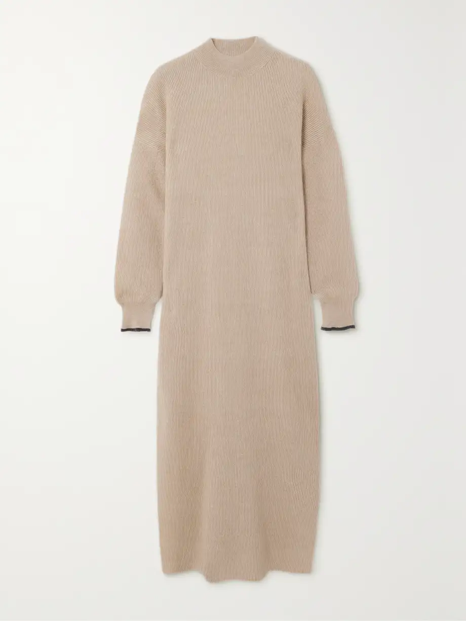 Brunello Cucinelli - Ribbed Alpaca And Cotton-blend Midi Dress - Neutrals Cover