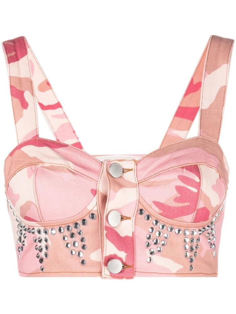 Alessandra Rich crystal-embellished bustier top - Pink Cover