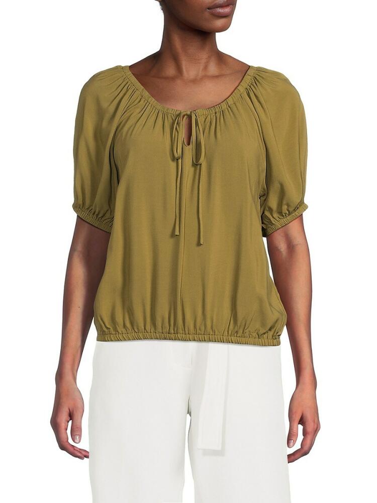 Bobeau Women's Puff Sleeve Peasant Top - Olive Cover