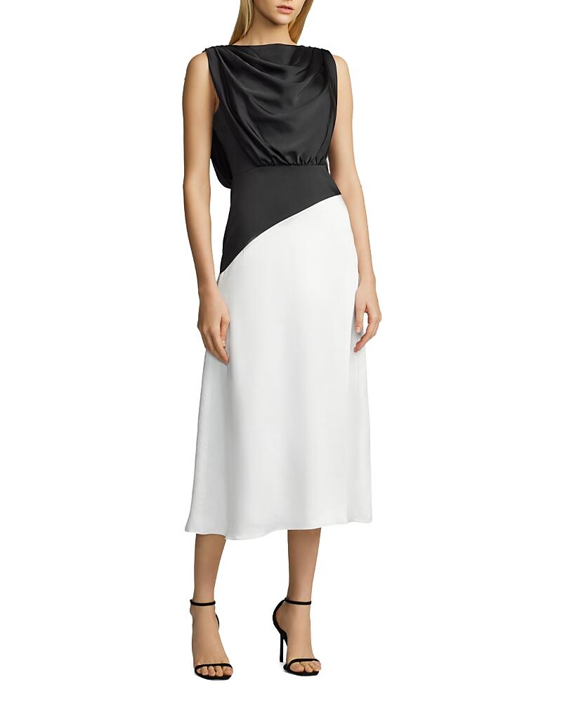 Zac Posen Drape Neck Satin Midi Dress Cover