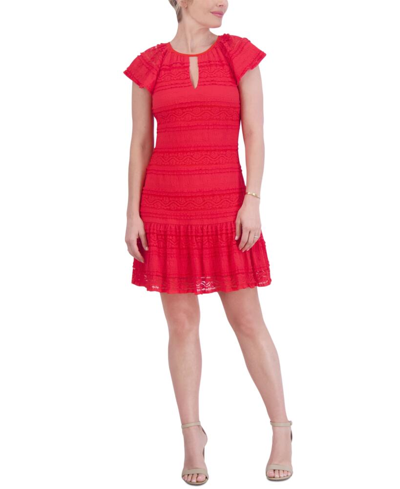 Jessica Howard Petite Round-Neck Short-Sleeve Lace Dress - Red Cover