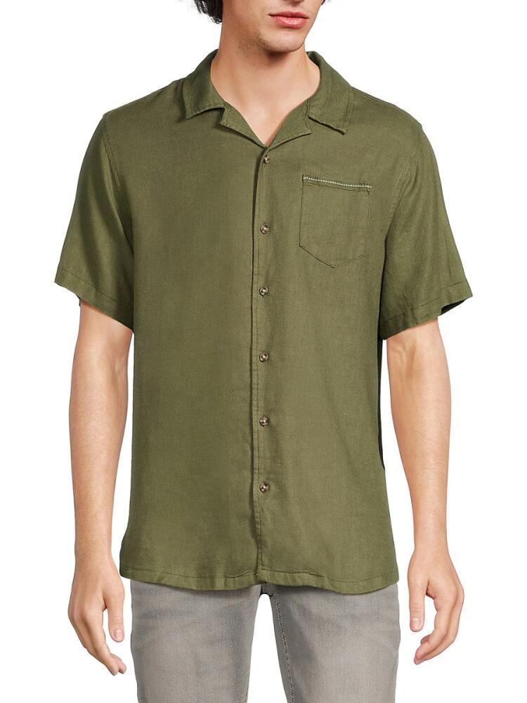 BUFFALO David Bitton Men's Eiden Linen Blend Camp Shirt - Army Green Cover