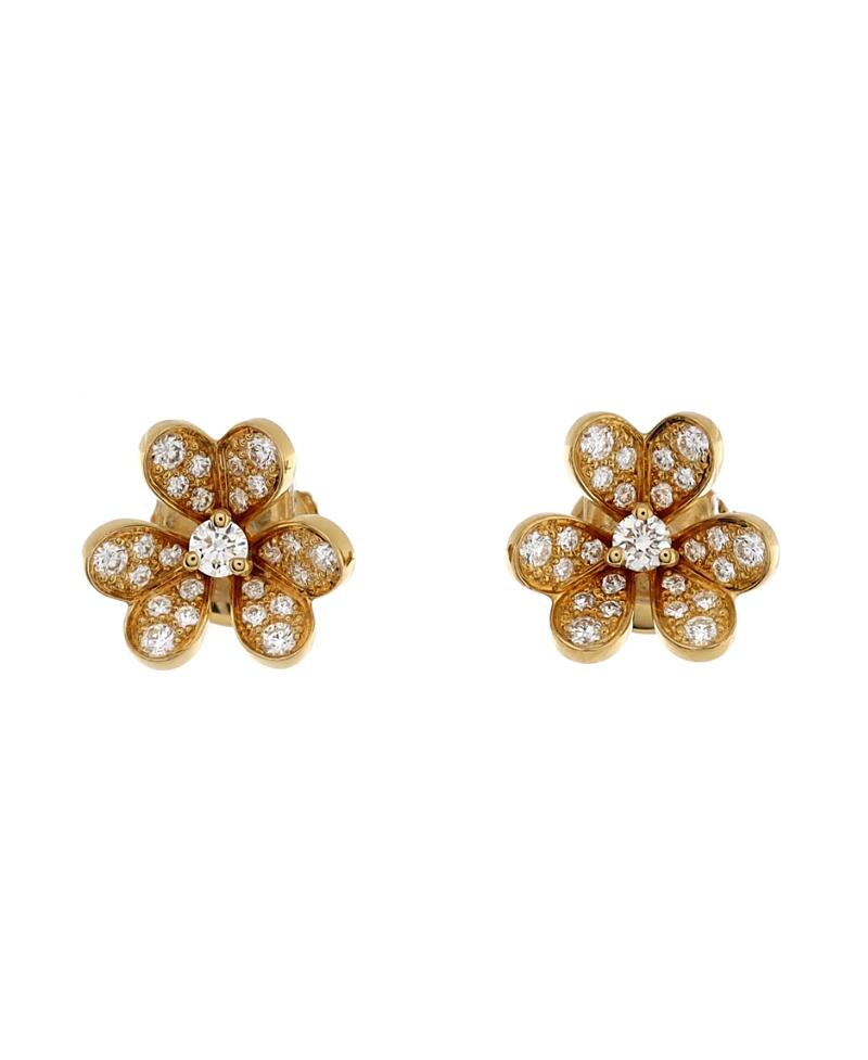 Pre-Owned Van Cleef & Arpels Mini Frivole Stud Earrings 18K Gold and Pave Diamonds Cover