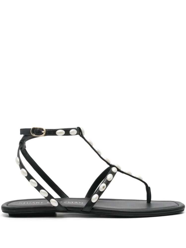 Stuart Weitzman Pearlita leather flat sandals - Black Cover