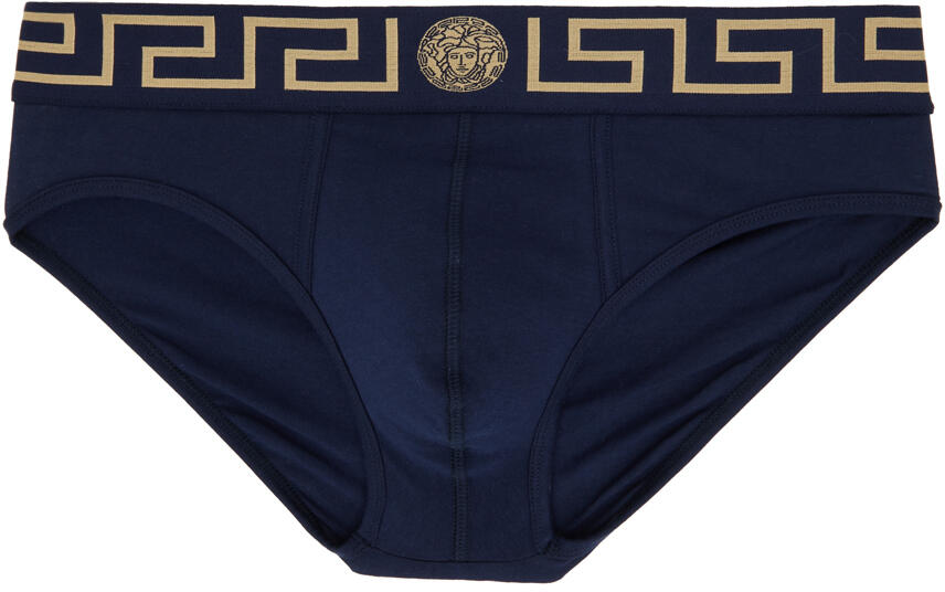 Versace Underwear Navy Greca Border Briefs Cover