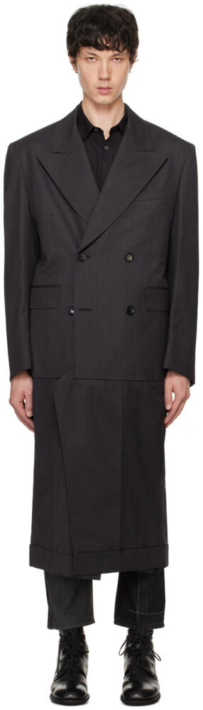 Junya Watanabe Gray Wool Stripe Coat Cover