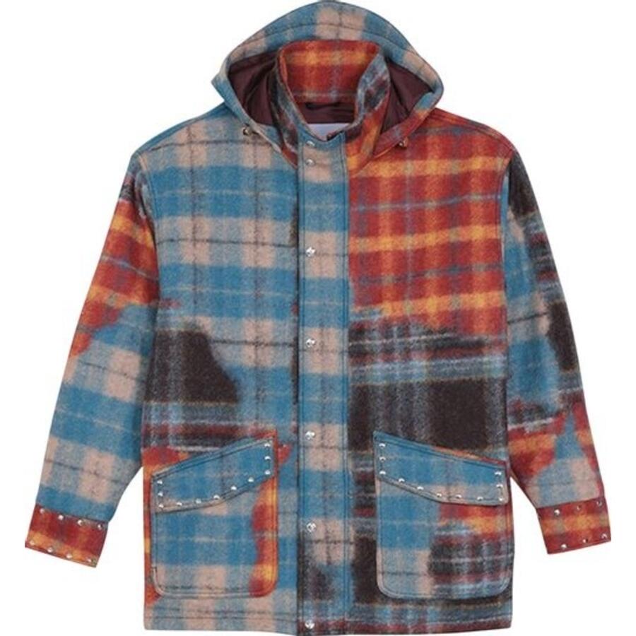 Bluemarble Mens Red / Blue Studded Tartan Wool Parka Cover