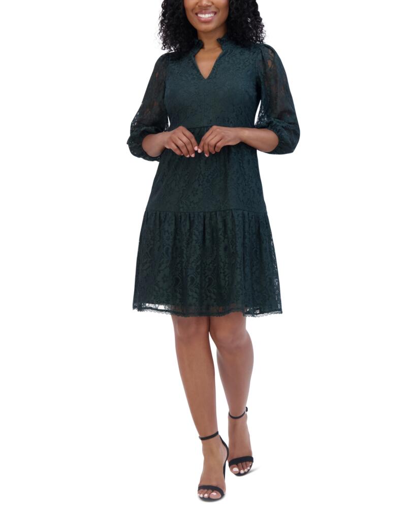 Jessica Howard Petite Lace Balloon-Sleeve A-Line Dress - Hunter Cover