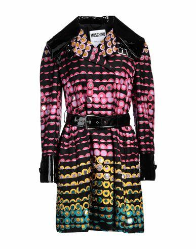 Moschino Woman Overcoat & Trench Coat Black Silk, Polyester, Elastane, Polyurethane resin, Glass Cover