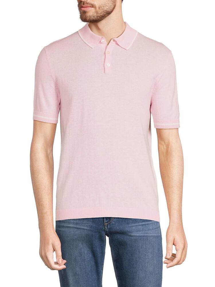 Elie Tahari Men's Contrast Trim Silk Blend Polo - Pink White Cover