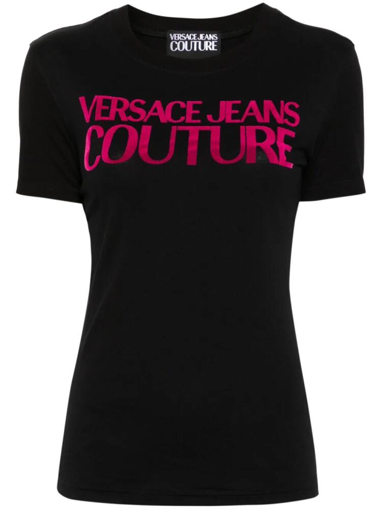 Versace Jeans Couture logo-flocked cotton T-shirt - Black Cover