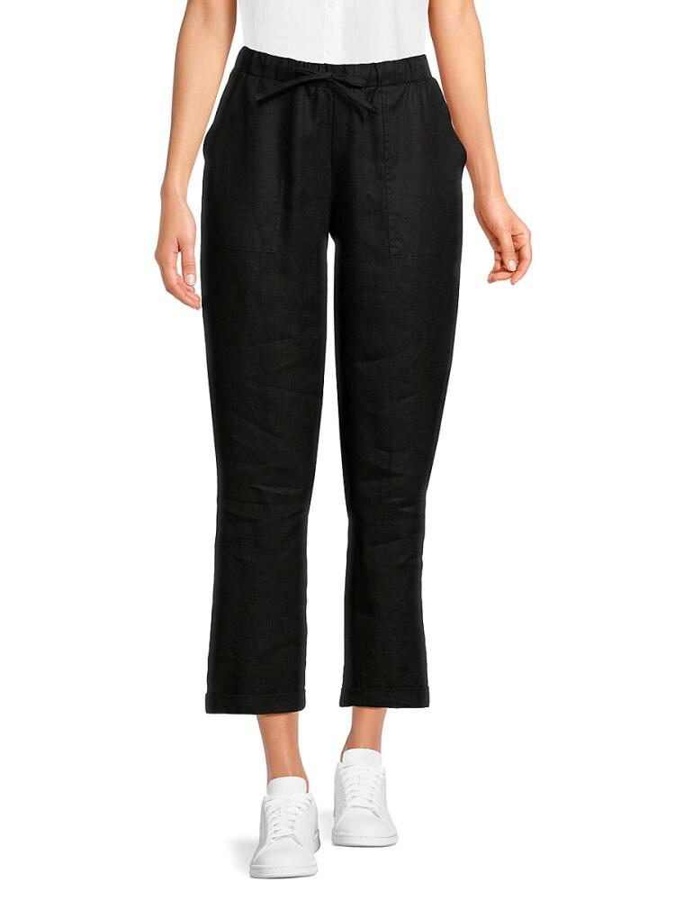 Saks Fifth Avenue Women's 100% Linen Drawstring Pants - Black Cover