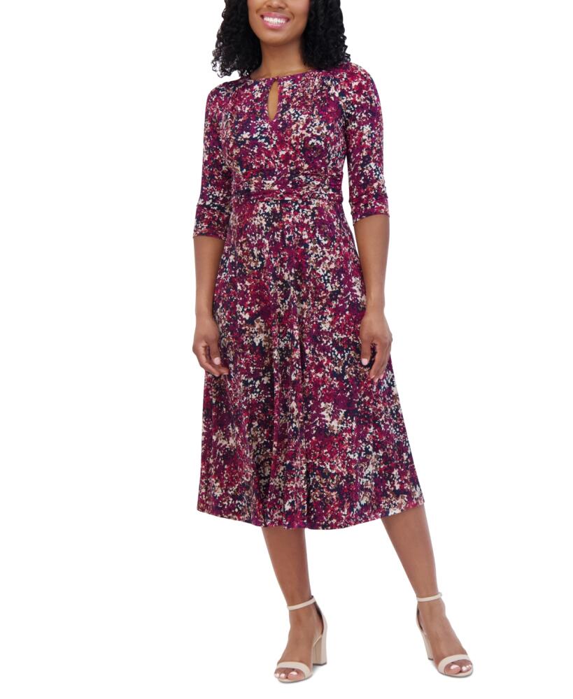 Jessica Howard Petite Printed Keyhole Midi Dress - Navy Multi Cover