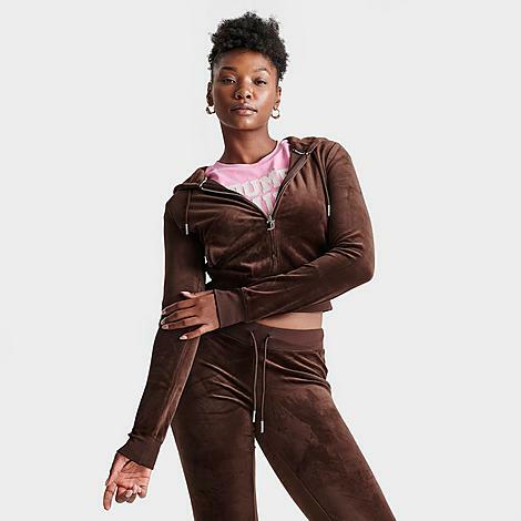 Juicy Couture Women's OG Big Bling Velour Zip-Up Hoodie in Brown/Brown Sugar Cover