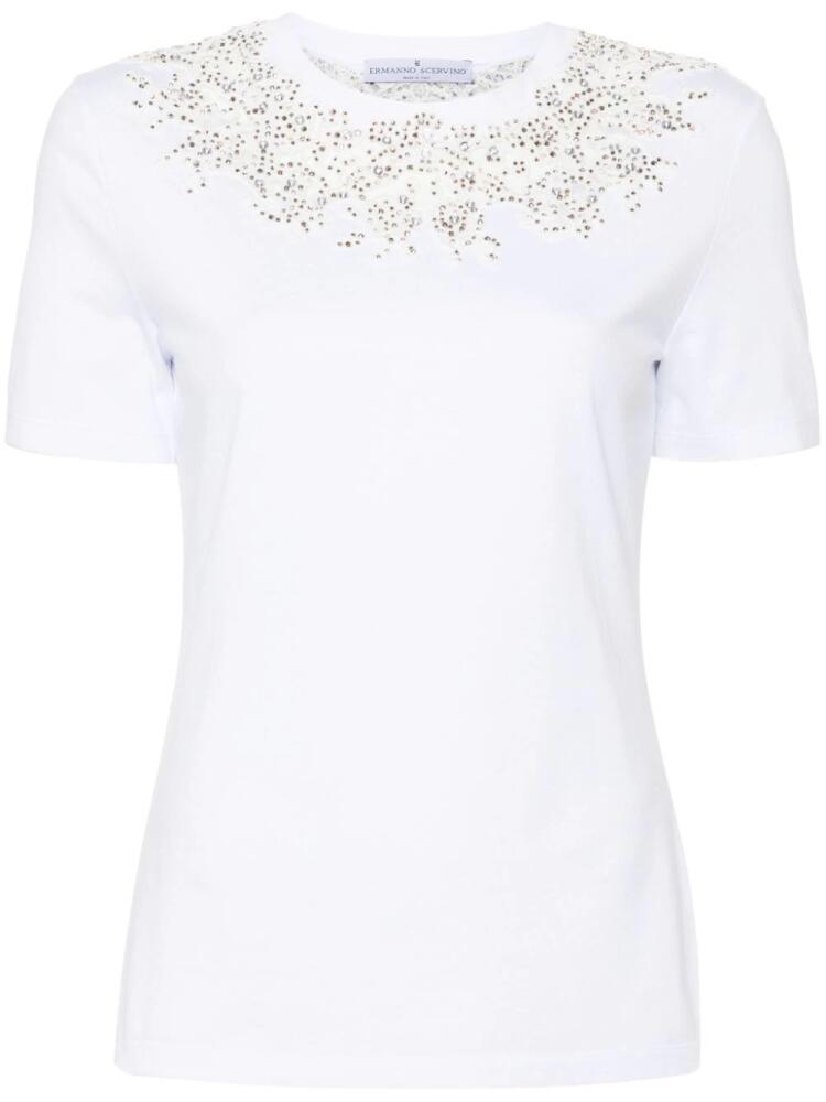 Ermanno Scervino lace-detail crystal-embellished T-shirt - White Cover