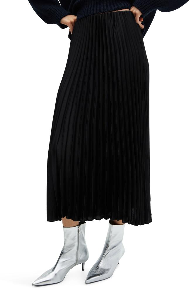 MANGO Pleated Satin Midi Skirt in Black Cover