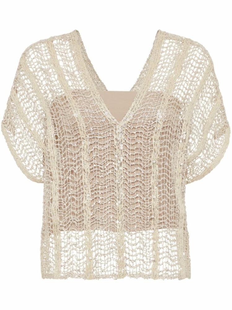 Brunello Cucinelli sequinned open-knit jumper - Neutrals Cover