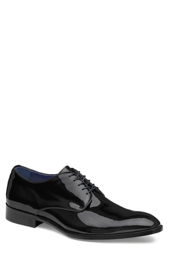 JOHNSTON & MURPHY COLLECTION Johnston & Murphy Kinser Water Resistant Plain Toe Derby in Black Italian Patent Calfskin Cover