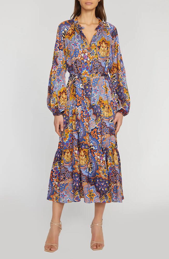 Elie Tahari The Sienna Print Long Sleeve Stretch Silk Maxi Dress in Night Garden Cover