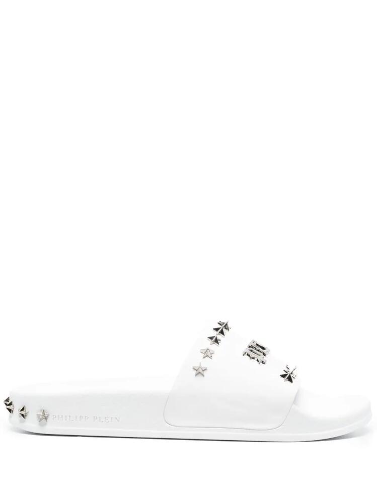 Philipp Plein Gothic Plein stud-studded slides - White Cover