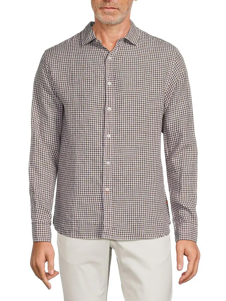 Swims Men's Amalfi Gingham Linen Sport Shirt - Hickory Cover