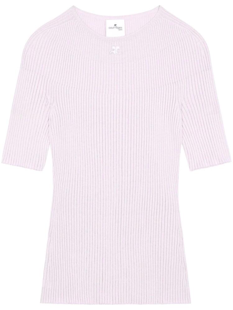 Courrèges logo-embroidered cotton-blend top - Pink Cover