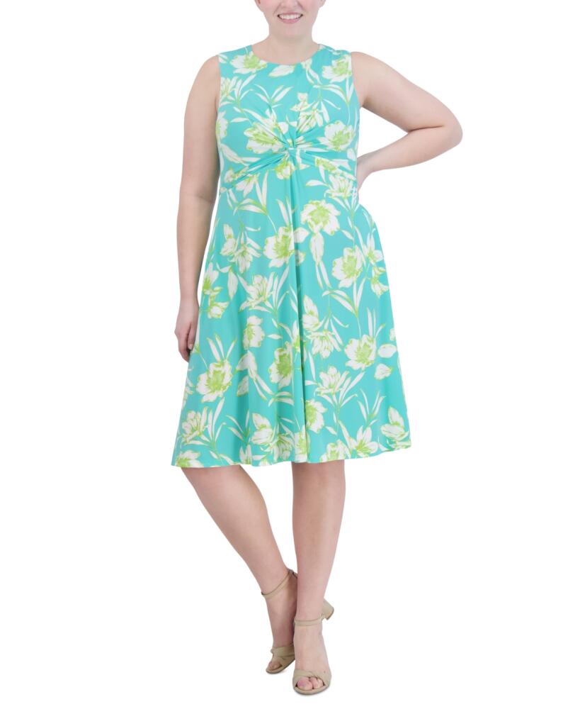 Jessica Howard Plus Size Twist-Front Sleeveless Jersey Dress - Aqua Cover