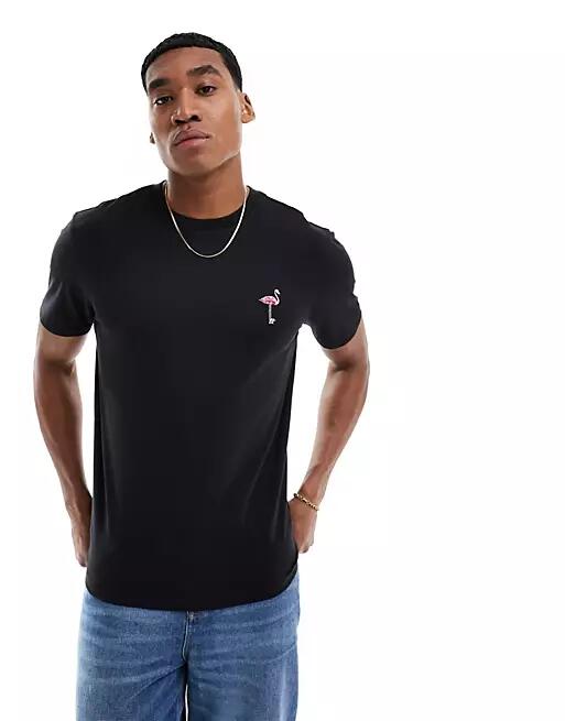 Threadbare flamingo embroidery T-shirt in black Cover