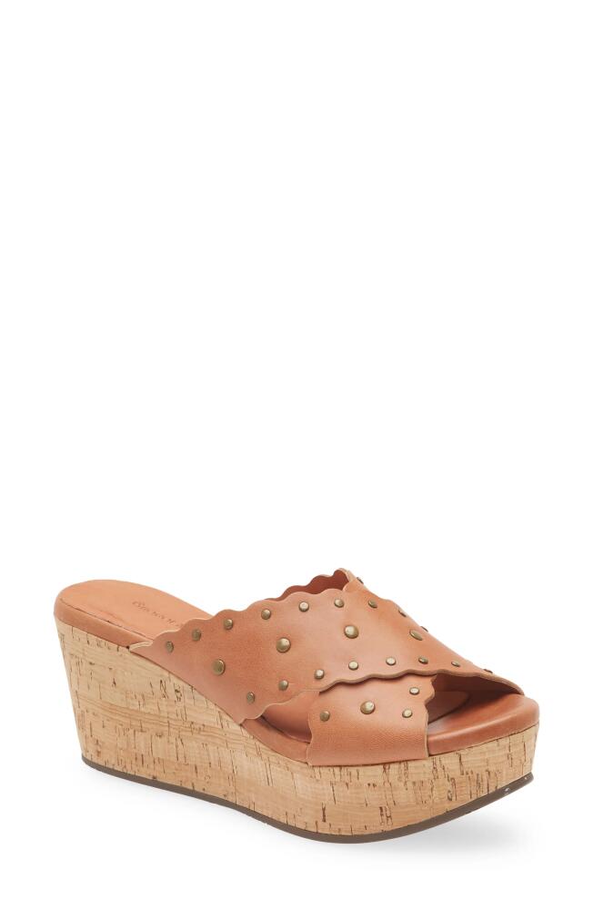 Chocolat Blu Studded Platform Wedge Sandal in Caramel Leather Cover