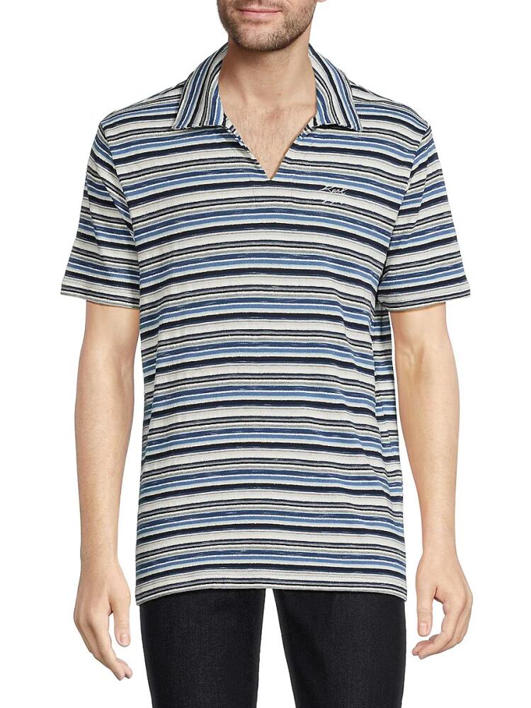 Karl Lagerfeld Paris Men's Striped Collared Tee - Navy Cover