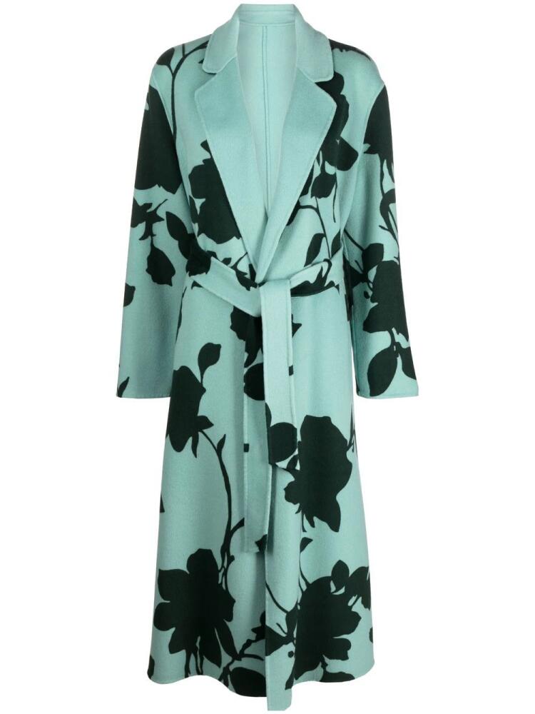 P.A.R.O.S.H. leaf-print wool trench coat - Blue Cover