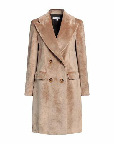 La Fille Des Fleurs Woman Coat Camel Cotton, Polyester, Elastane Cover