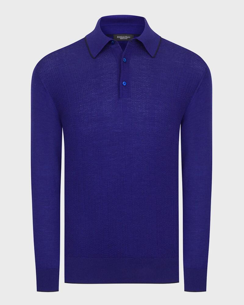 Stefano Ricci Men's Solid Cashmere-Silk Polo Sweater Cover