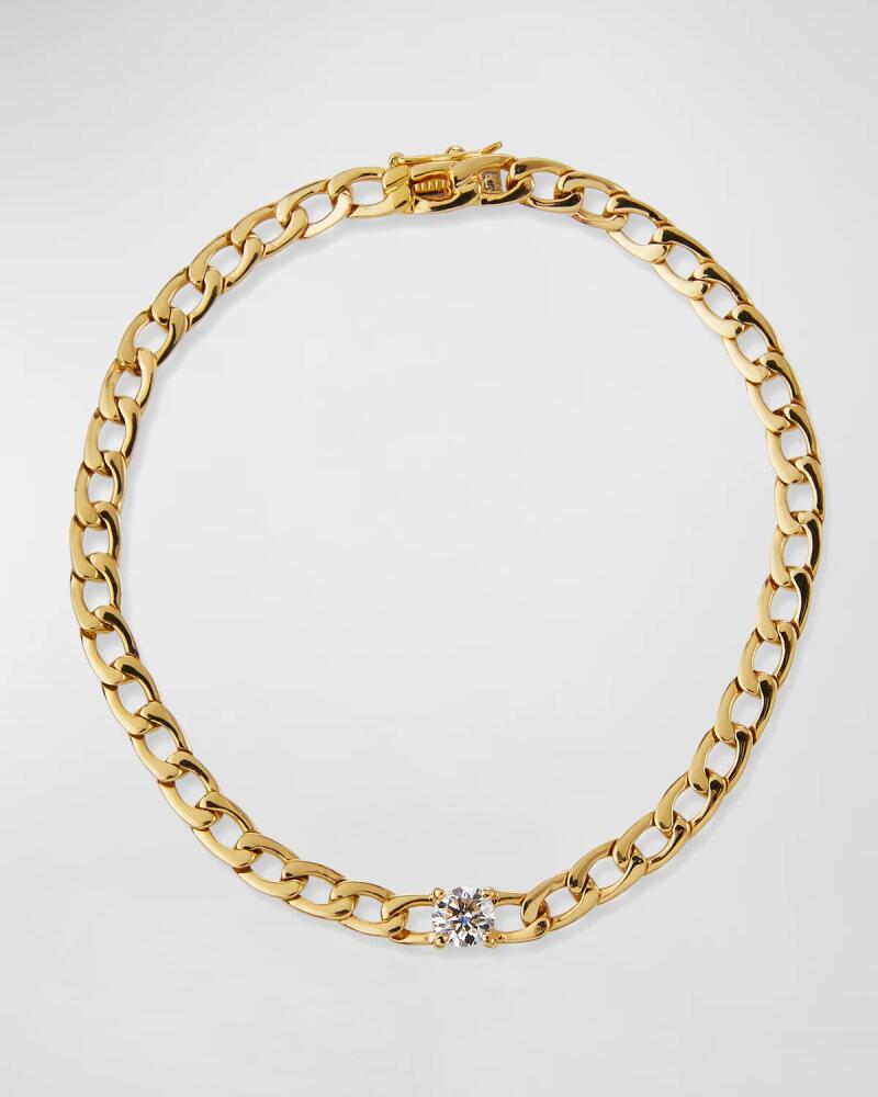 Anita Ko 18k Yellow Gold Plain Chain-Link Bracelet with Diamond Center Cover