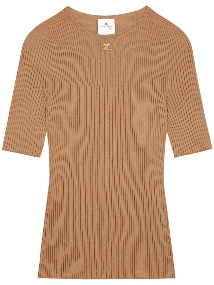 Courrèges logo-embroidered cotton-blend jumper - Brown Cover