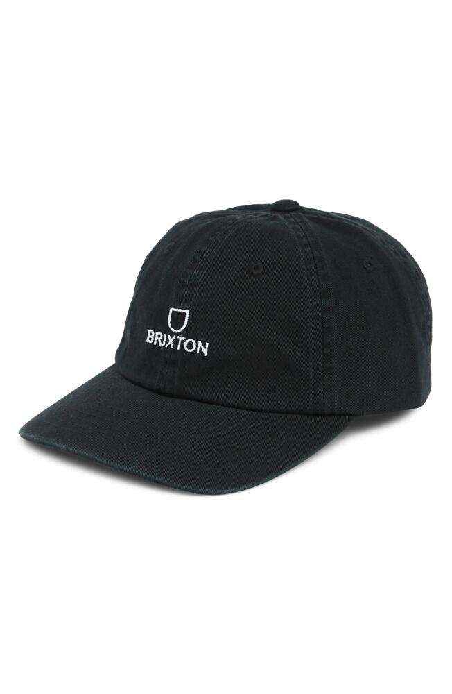 Brixton Alpha Adjustable Cotton Baseball Cap in Black/White Vintage Wash Cover