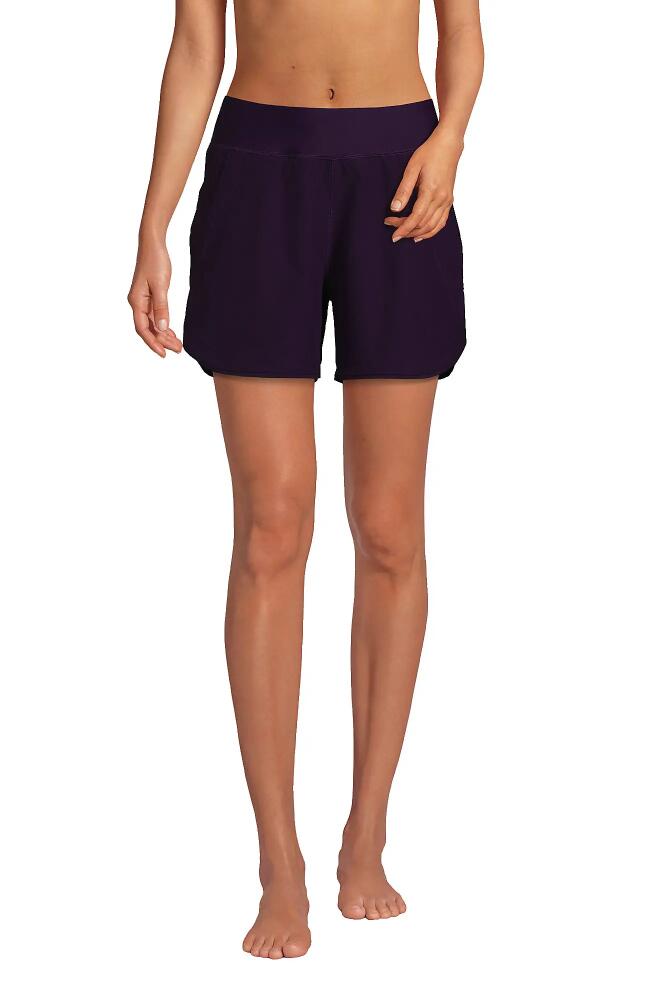 Lands' End 5" Quick Dry Elastic Waist Board Shorts Swim Cover-up Shorts with Panty in Blackberry Cover