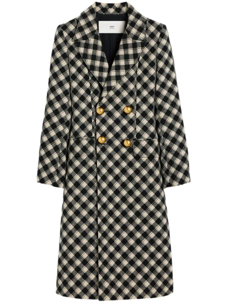 AMI Paris check-pattern fitted coat - Black Cover