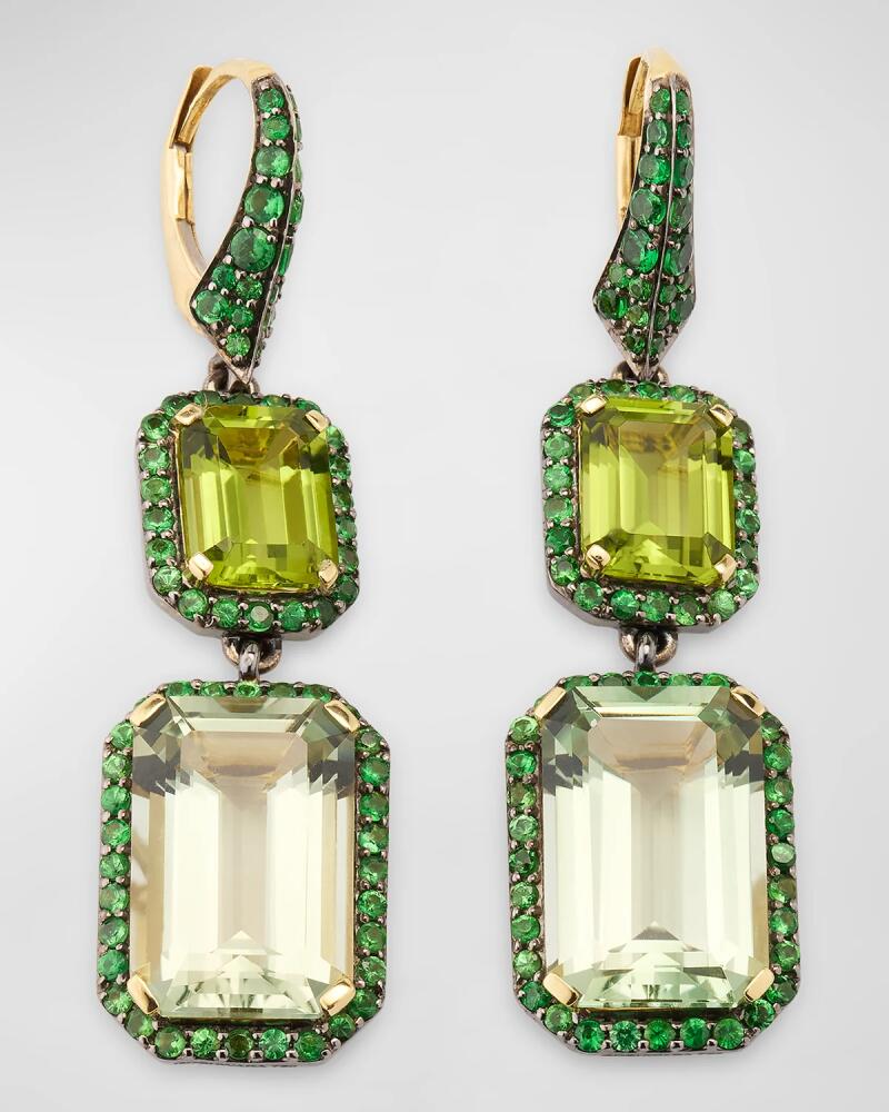 Goshwara Rain Forest Peridot and Presiolite Emerald Cut Earrings with Tsavorite Cover