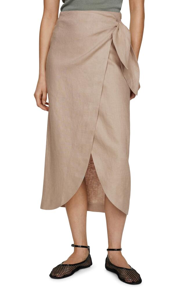 MANGO Wrap Front Linen Midi Skirt in Light/pastel Grey Cover